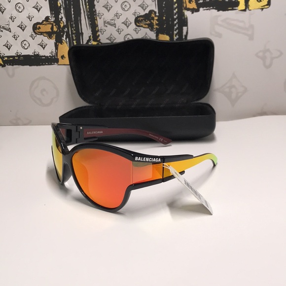 NEW AUTHENTIC“Balenciaga BB0038SA 004 Black & Orange Sunglasses – New w/ Case - Picture 1 of 13
